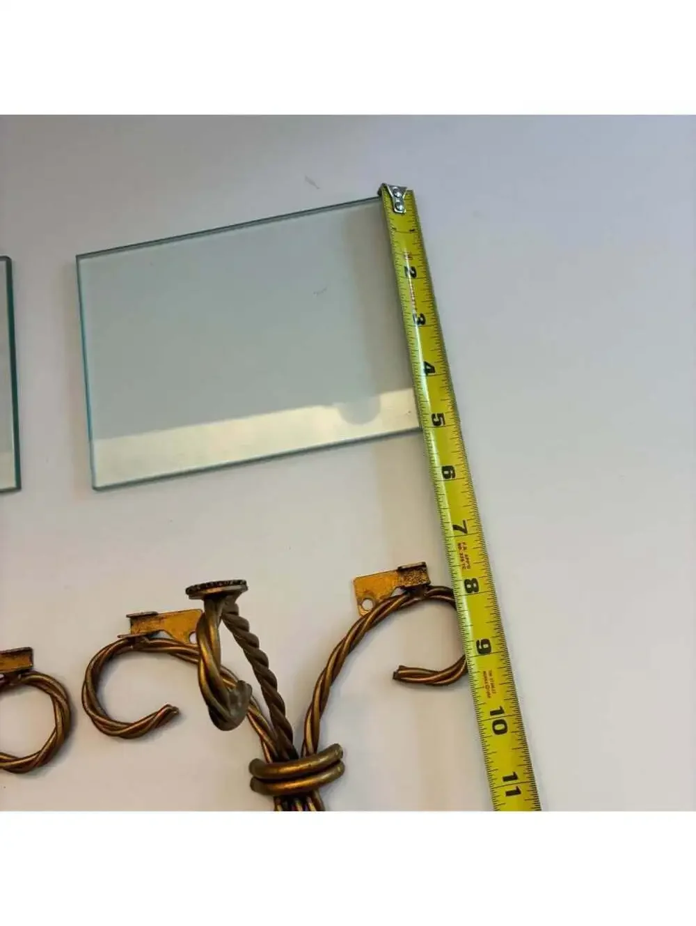 Pair Vintage Gold Metal Wall Shelf Brackets Twisted Scroll Corbel Glass Shelves